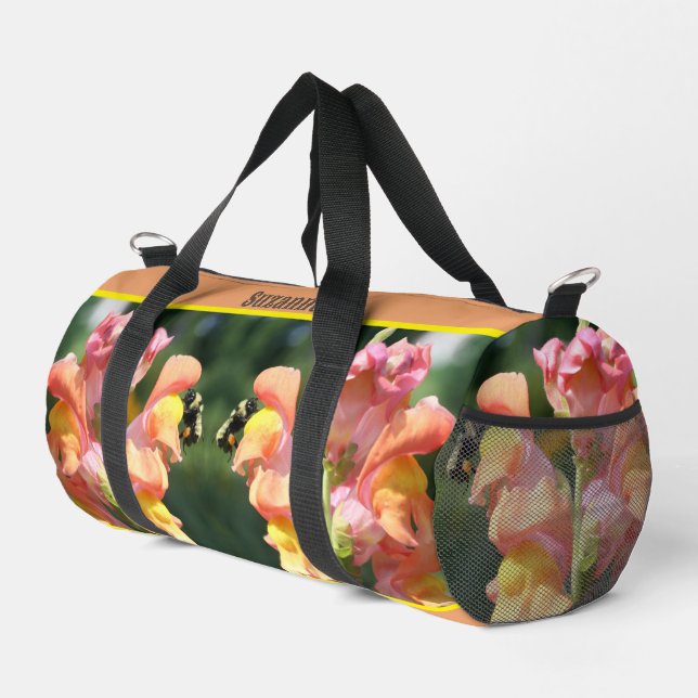 Bee On Snapdragon Flower Personalized Duffle Bag (Right Corner)