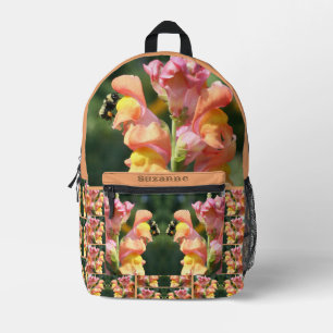 Bee On Snapdragon Flower Printed Backpack