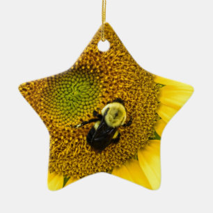 Bee on Sunflower Ceramic Ornament