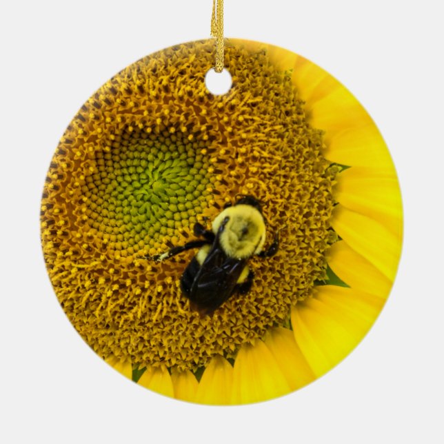 Bee on Sunflower Ceramic Ornament (Back)