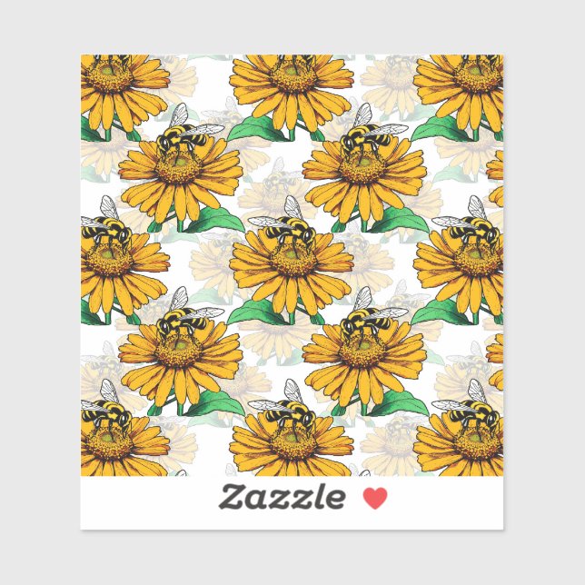 Bee on Sunflower Flower Pattern Design  (Sheet)