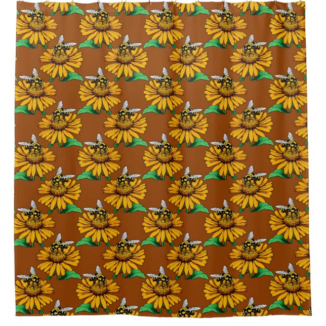 Bee on Sunflower Flower Pattern Design Brown  (Front)
