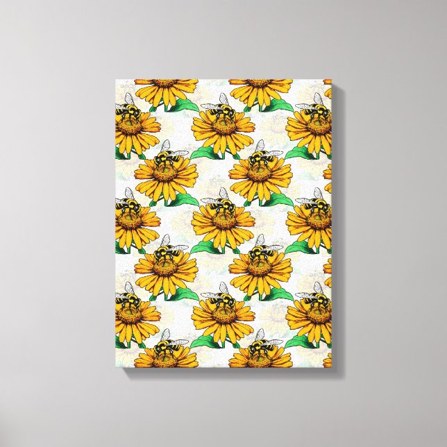Bee on Sunflower Flower Pattern Design  Canvas Print (Front)
