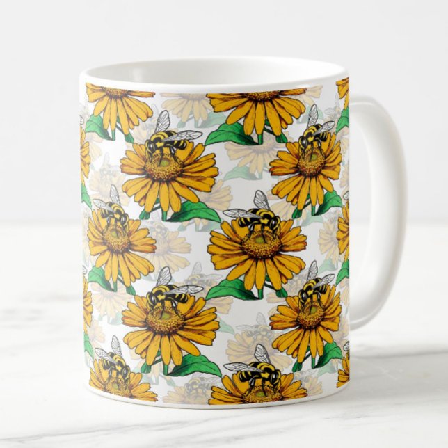 Bee on Sunflower Flower Pattern Design  Coffee Mug (Creator Uploaded)