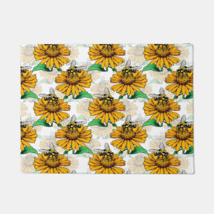 Bee on Sunflower Flower Pattern Design Doormat