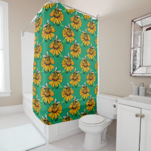 Bee on Sunflower Flower Pattern Design Green