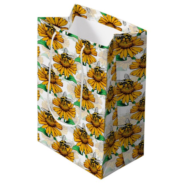 Bee on Sunflower Flower Pattern Design  Medium Gift Bag (Creator Uploaded)