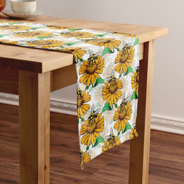 Bee on Sunflower Flower Pattern Design  Short Table Runner (Creator Uploaded)