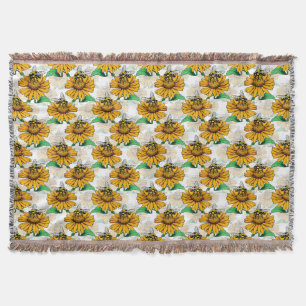 Bee on Sunflower Flower Pattern Design  Throw Blanket
