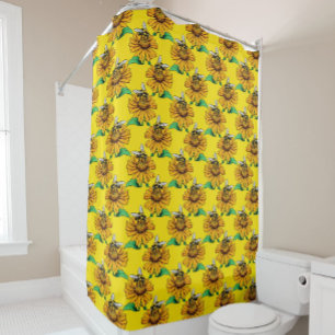 Bee on Sunflower Flower Pattern Design Yellow