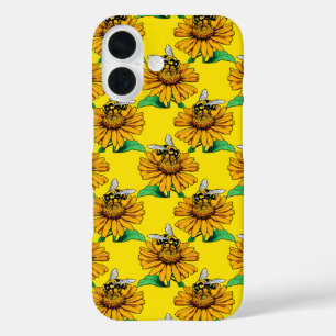 Bee on Sunflower Flower Pattern Design Yellow iPhone 16 Case