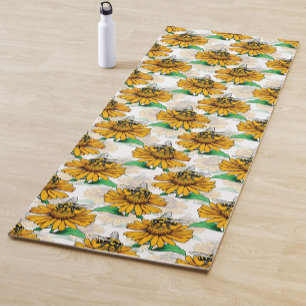 Bee on Sunflower Flower Pattern Design  Yoga Mat