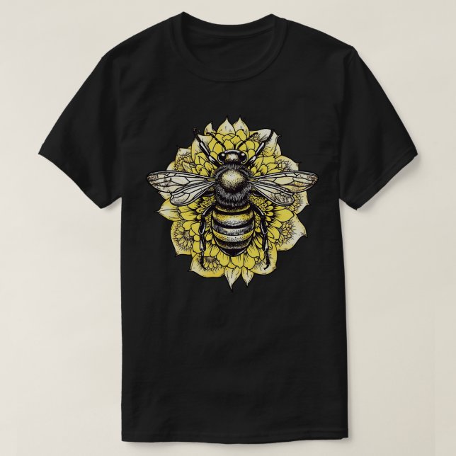 Bee on Sunflower Realistic T-Shirt (Design Front)