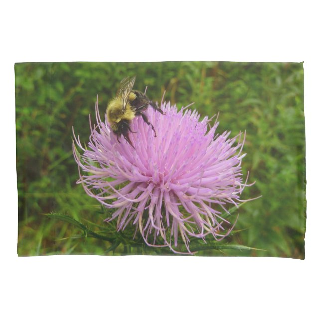 Bee on Thistle Flower Nature Pillowcase (Front)
