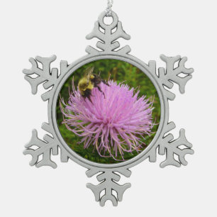 Bee on Thistle Flower Nature Snowflake Pewter Christmas Ornament