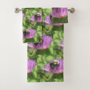Bee On Thistle Pattern Bath Towel Set