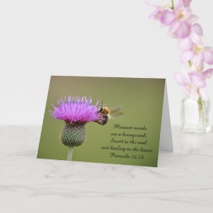 Bee on Thistle Thinking of you card with Scripture