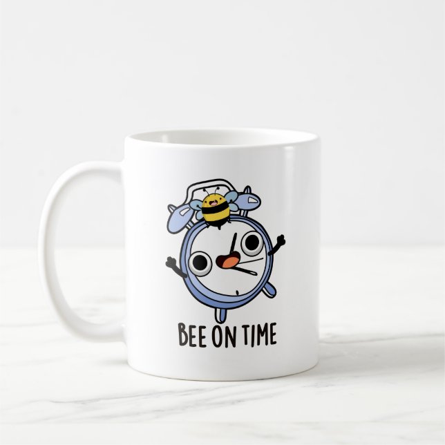 Bee On Time Funny Insect Clock Pun  Coffee Mug (Left)