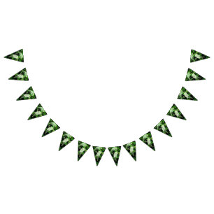 Bee , on white flowers bunting flags