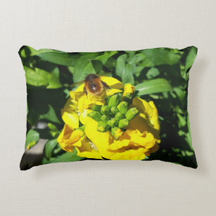 Bee on Yellow Flowers Accent Pillow