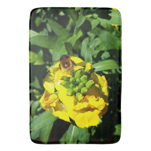 Bee on Yellow Flowers Bath Mat (Front Vertical)