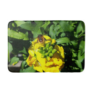 Bee on Yellow Flowers Bath Mat