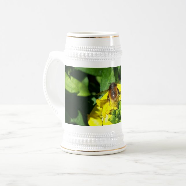 Bee on Yellow Flowers Beer Stein (Front Left)