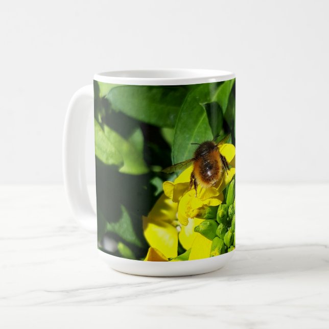 Bee on Yellow Flowers Coffee Mug (Front Left)