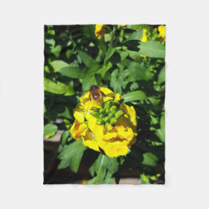 Bee on Yellow Flowers Fleece Blanket