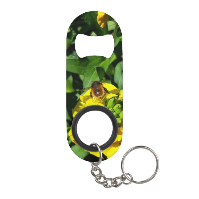 Bee on Yellow Flowers Keychain Bottle Opener (Back)