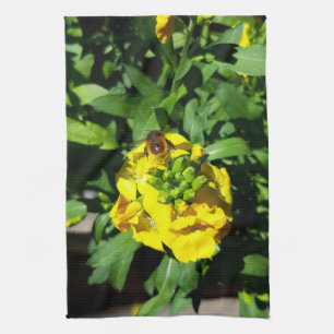 Bee on Yellow Flowers Kitchen Towel