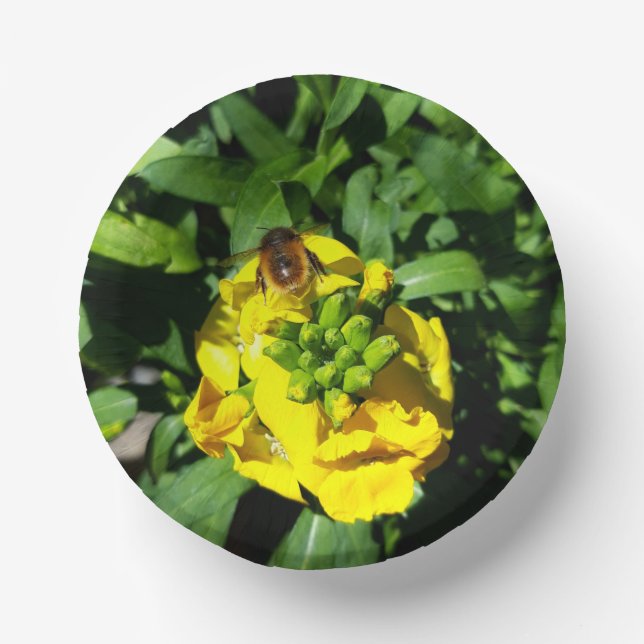 Bee on Yellow Flowers Paper Plate (Front)