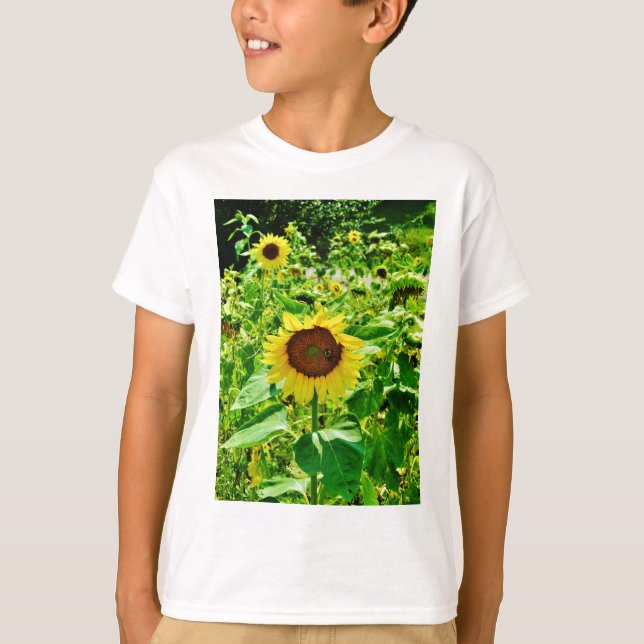 Bee on yellow Sunflower T-Shirt (Front)