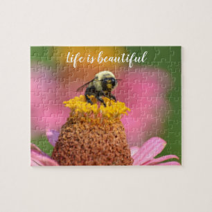 Bee on Zinnia Flower Jigsaw Puzzle
