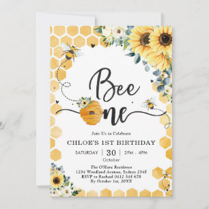 Bee One Honey Bee 1st Birthday Invitation