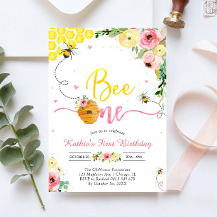 Bee One Honey Bee Girl 1st Birthday Invitation