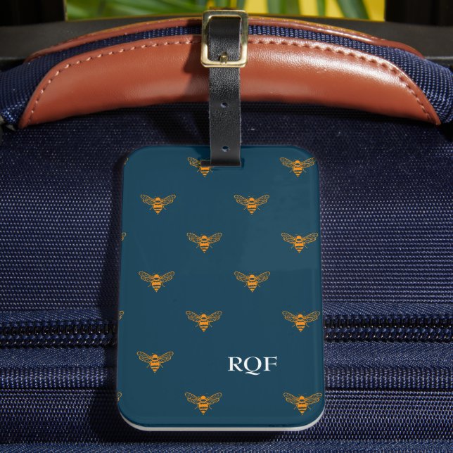 Bee Pattern Initials Monogram Luggage Tag (Front Insitu 2)