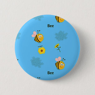 Bee pattern on blue 2 inch round button