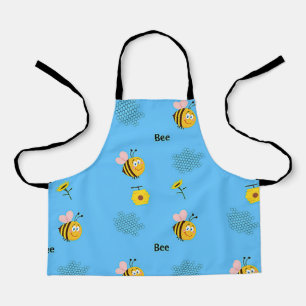 Bee pattern on blue apron
