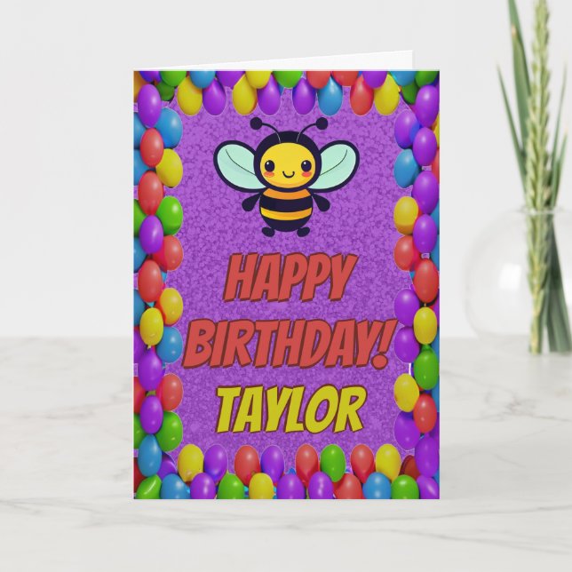 Bee Personalized Fun Greeting Birthday Card (Front)