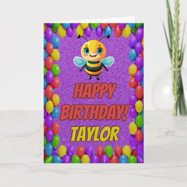 Bee Personalized Fun Greeting Birthday Card (Front)