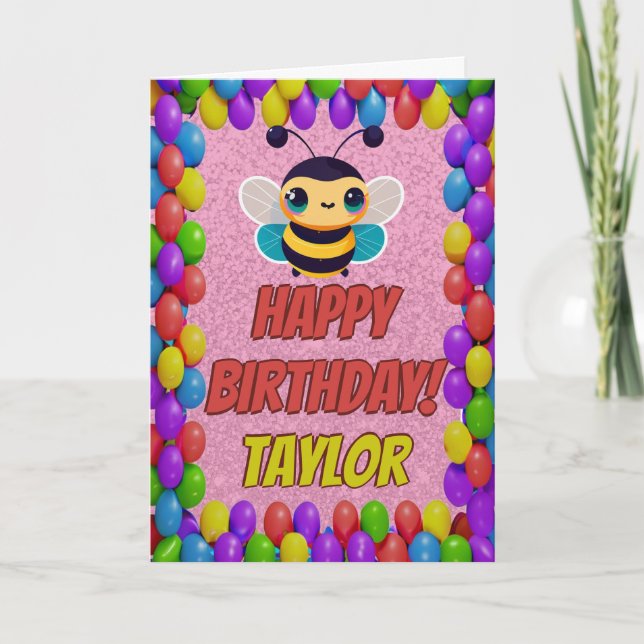 Bee Personalized Fun Greeting Birthday Card (Front)