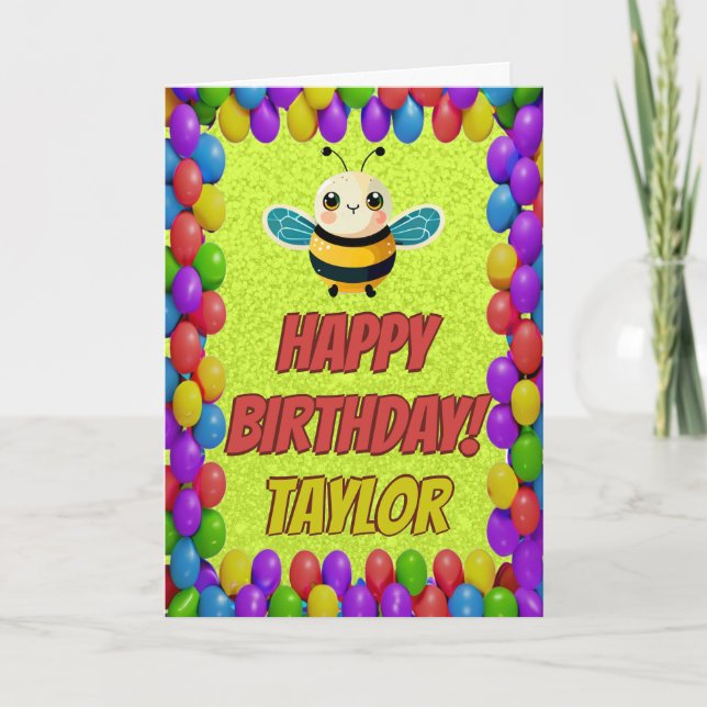 Bee Personalized Fun Greeting Birthday Card (Front)