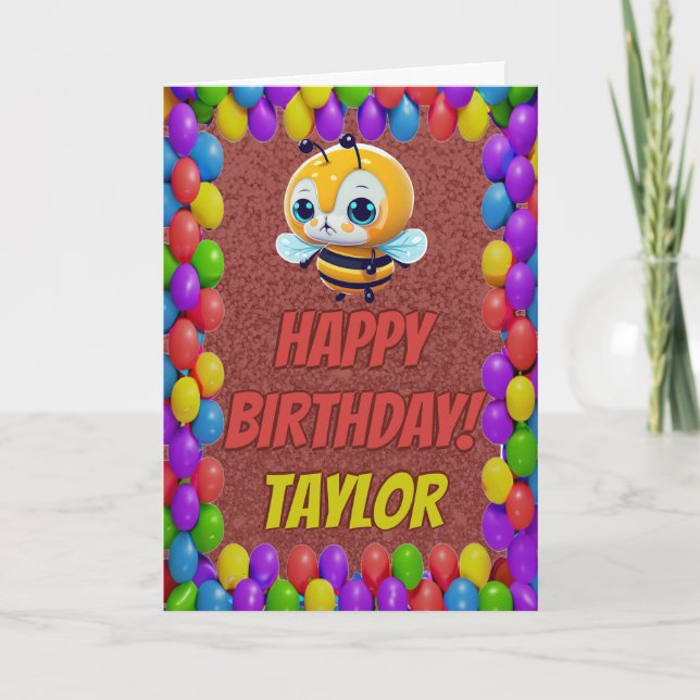 Bee Personalized Fun Greeting Birthday Card (Front)