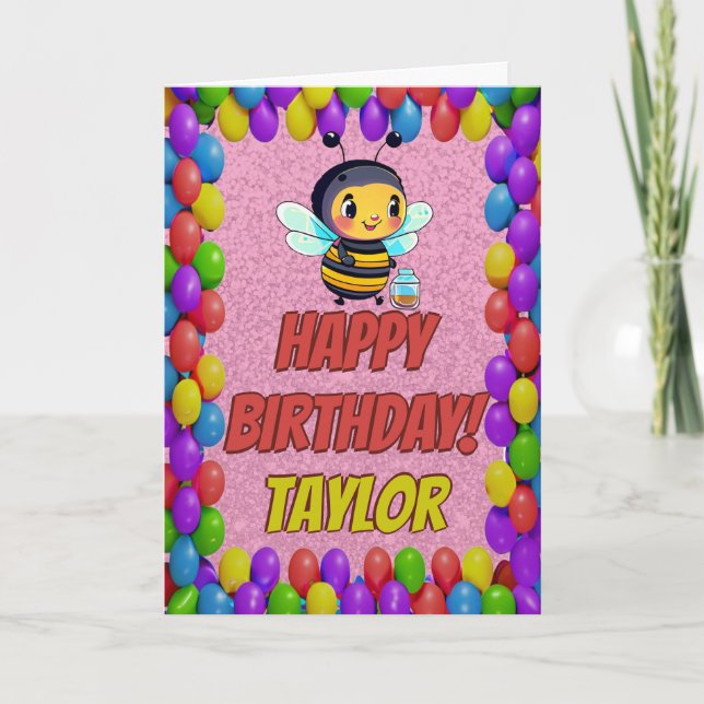 Bee Personalized Fun Greeting Birthday Card (Front)