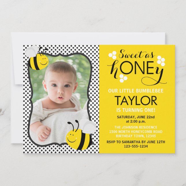 Bee Photo Invitation d'anniversaire (Devant)
