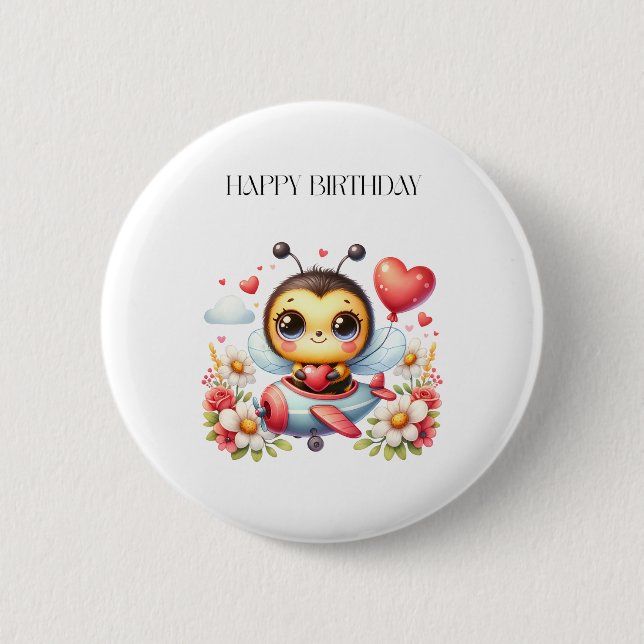 Bee Pilot Birthday 2 Inch Round Button (Front)