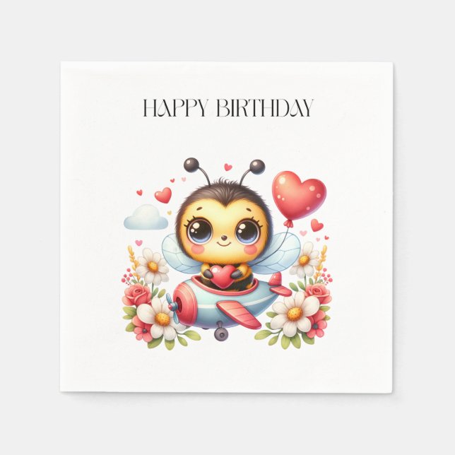 Bee Pilot Birthday Napkin (Front)