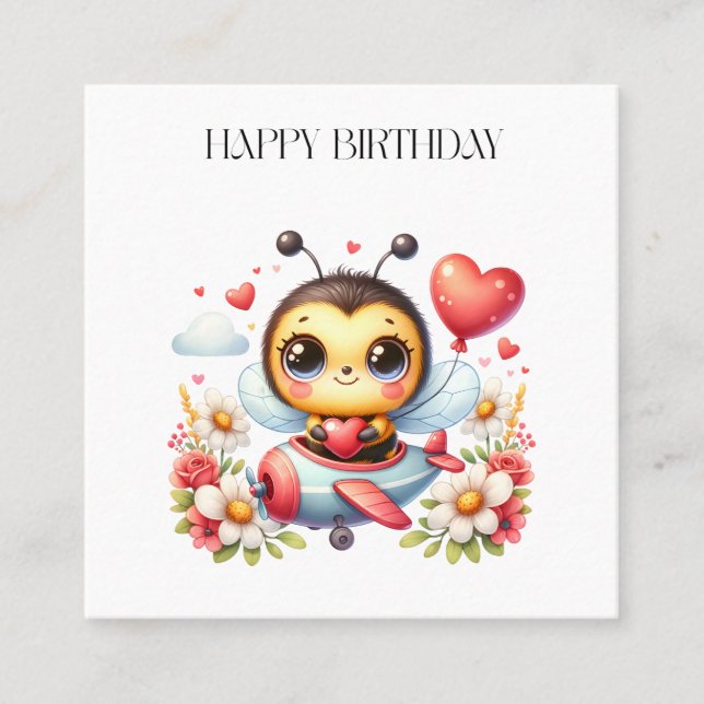 Bee Pilot Birthday Square Business Card (Front)