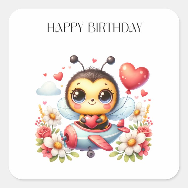 Bee Pilot Birthday Square Sticker (Front)